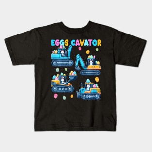 Kids Eggs Cavator Easter Egg Construction Trucks Bunny Excavator Kids T-Shirt